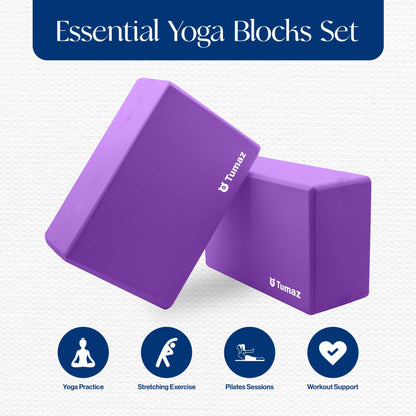 Tumaz Non-Slip Yoga Blocks 2-Pack - High Density/Lightweight EVA Foam & Natural Cork for Stability, Premium Set with E-Book Included