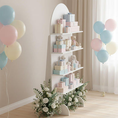 6FT Wooden Wedding Gift Display Arch, Original Design 4-Tier Party Favor, Cupcake & Drink Shelf Backdrop, Champagne Wall for Reception, Ceremony, Baby Shower & Birthday Parties, Easy Assembly