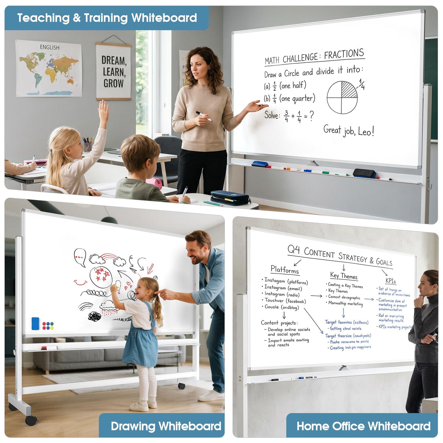 MaxGear Big Mobile Whiteboard, 72x40 Double Sided Magnetic Dry Erase Board with Stand, Height Adjustable Rolling Whiteboard for Home, School & Office, Heavy-Duty Aluminum Frame & Reinforced Packaging