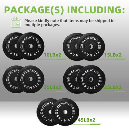 Fitvids Olympic Bumper Plates Set, 2" Weight Plates for Strength Training & Weightlifting, Set: 260 lbs (2x 10/15/25/35/45 Pairs)
