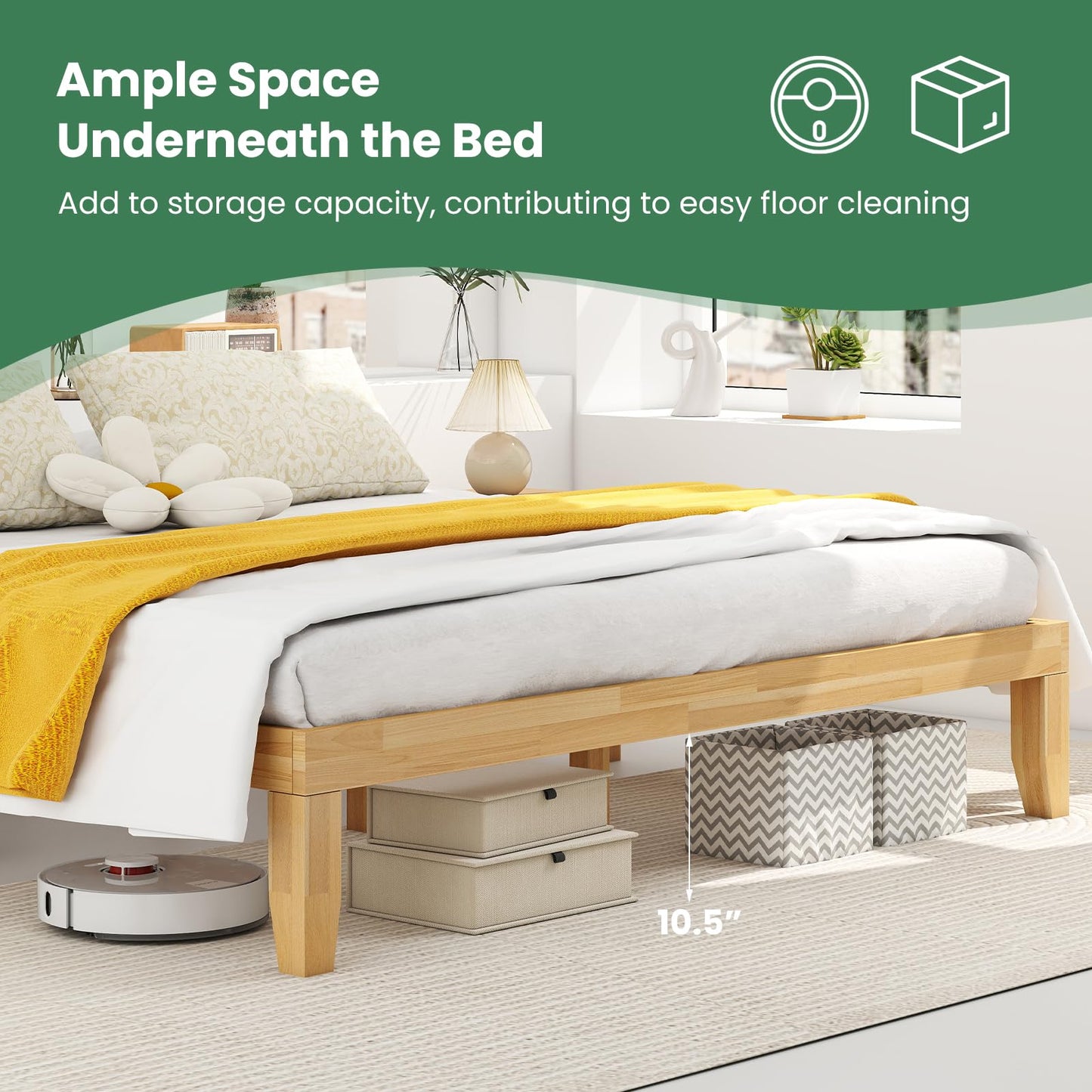 KOMFOTT 14 Inches Wood Platform Bed Frame King Size, Wooden Mattress Foundation with Rubber Wood Frame, Strong Wooden Slats Support, No Box Spring Needed, Bed Frame (Natural)