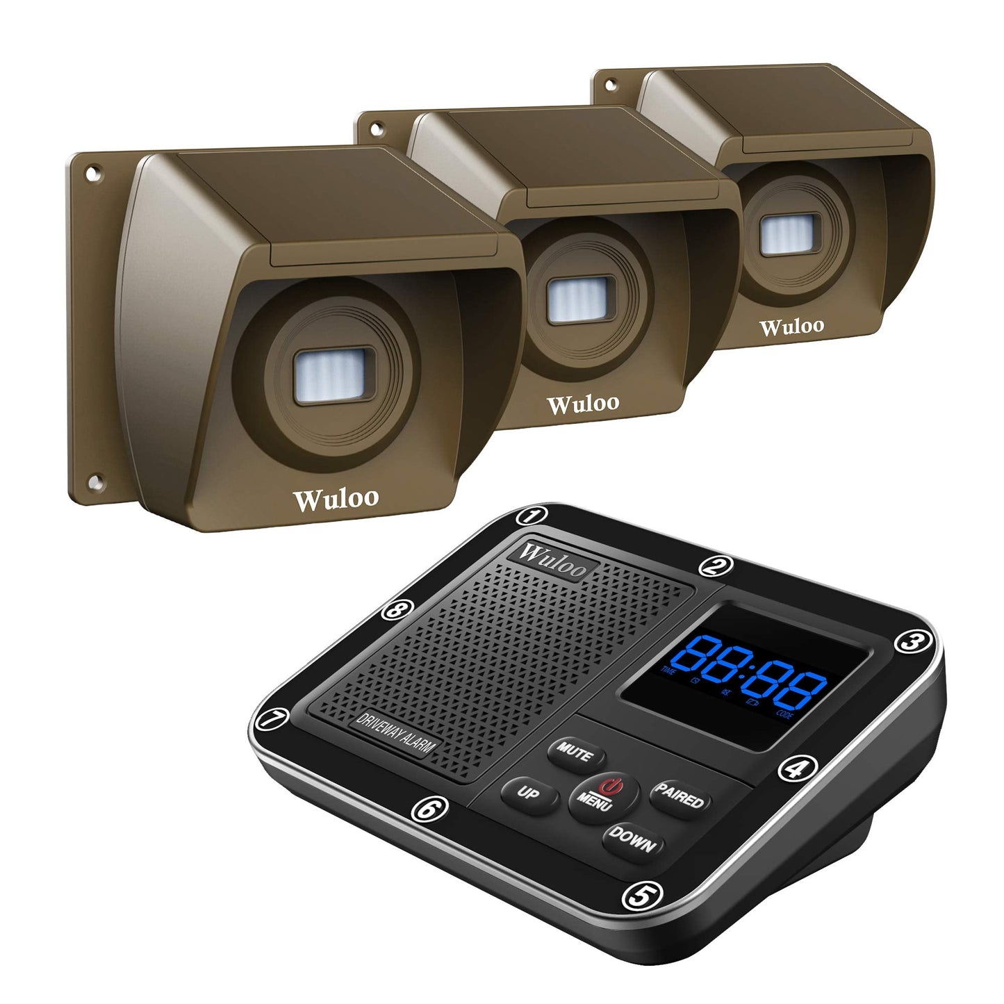 Wireless Driveway Alarm 1800 Feet Long Range Motion Sensor Alert System Driveway Detector for Home with 1800mAh Rechargeable Battery (1&3-Brown)