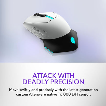 Alienware Wired/Wireless Gaming Mouse AW610M - 16000 DPI Optical Sensor, 350 Hour Rechargeable Battery, 7 Buttons, 3-ZONE 16.8m AlienFX RGB Lighting, Ergonomic - Dark Side of the Moon