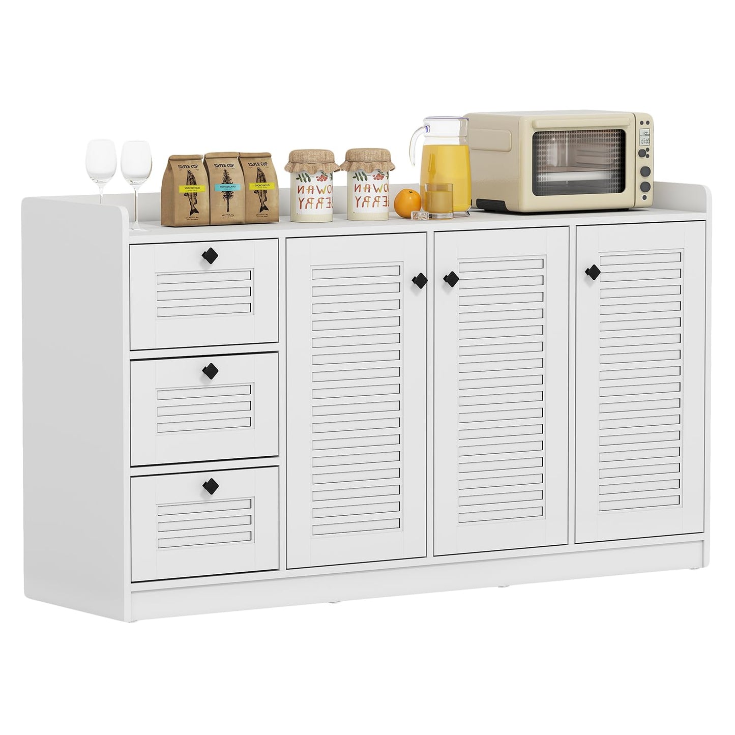 Giantex 63'' Buffet Cabinet with Storage, Modern Sideboard Cabinet with 3 Doors & 3 Pull-Out Drawers, Large Kitchen Console Table with Anti-Tipping Devices for Living Room, Dining Room, White