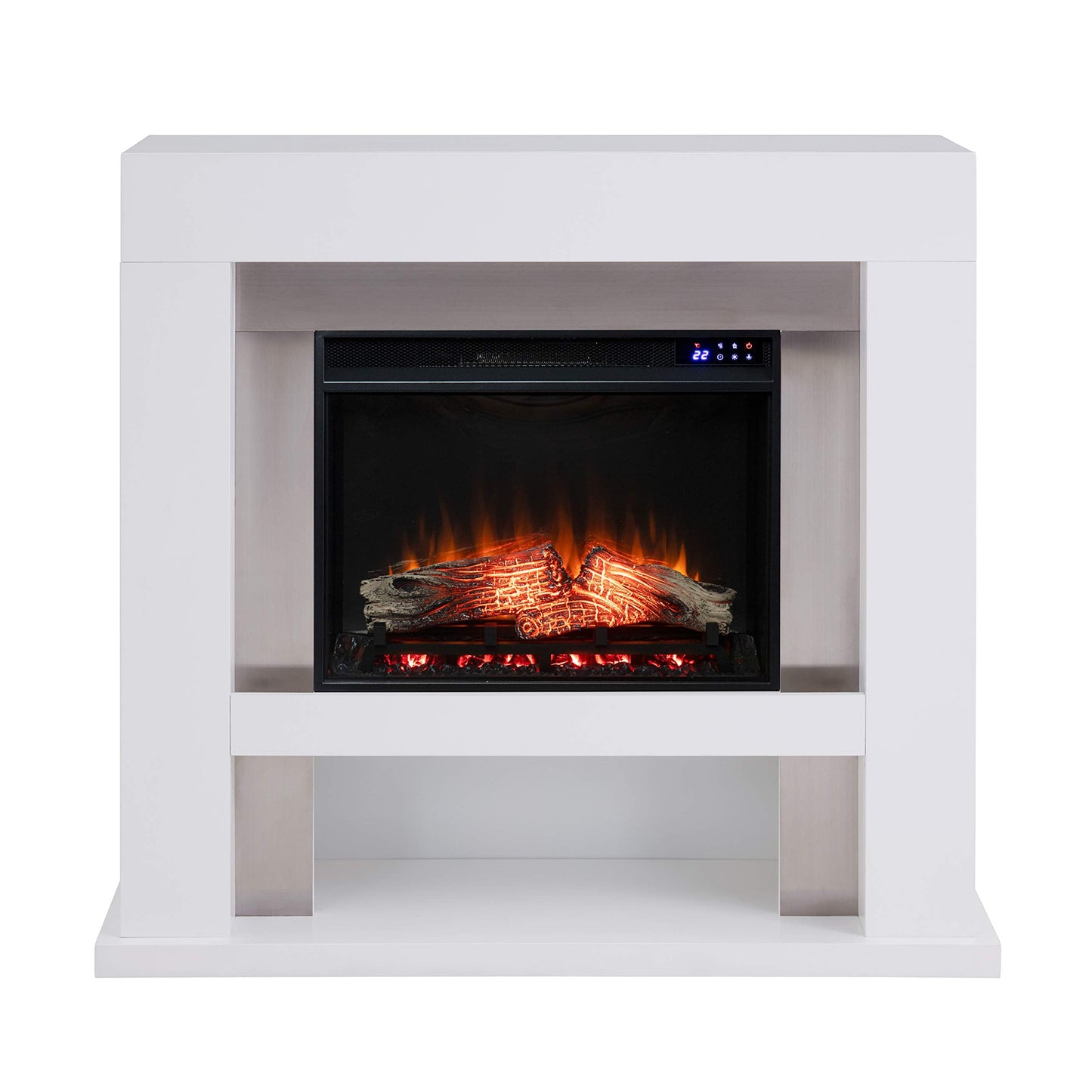 SEI Furniture - Lirrington Stainless Steel Touch Screen Electric Fireplace - Transitional Design, Grey Glass and Wood - Ideal for Living Room, Bedroom (FR1028059)