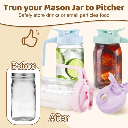 AoeJarry 2 Pack Wide Mouth Mason Jar Lids with Leak-Proof Seal, Mason Jar Pour Spout Lid with Flip Cap and Handle
