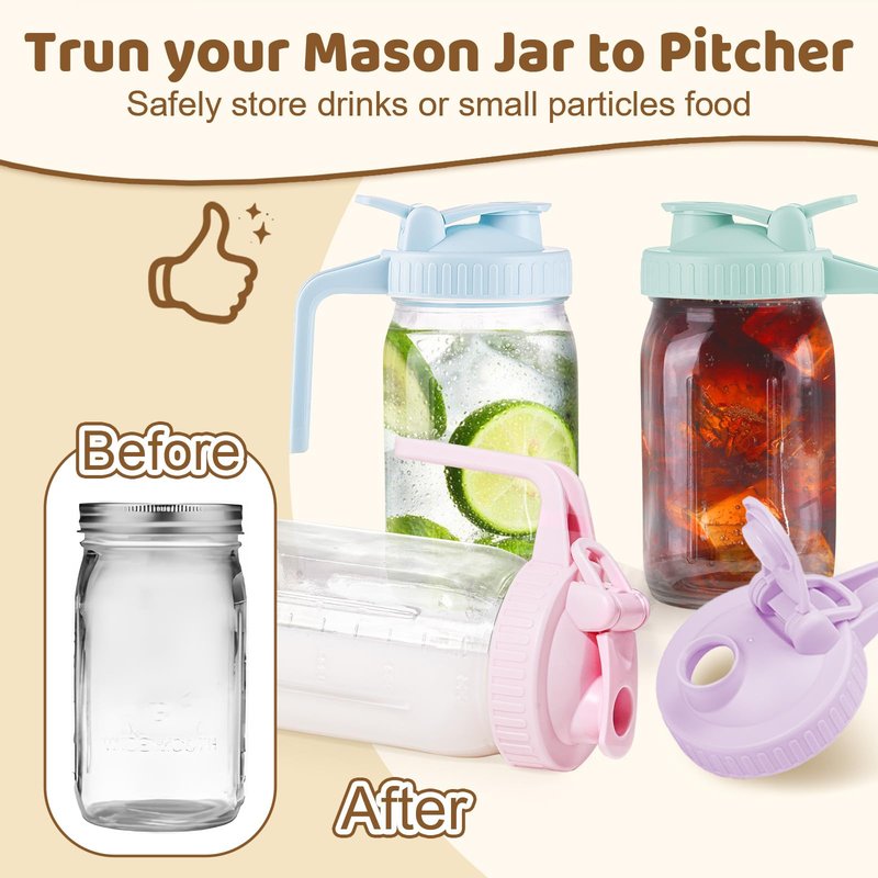2 Pack Wide Mouth Mason Jar Lids with Leak-Proof Seal, Mason Jar Pour Spout Lid with Flip Cap and Handle, Plastic Canning Lids for Milk, Salad, Dressing, Drinking Storage Bottle, Green