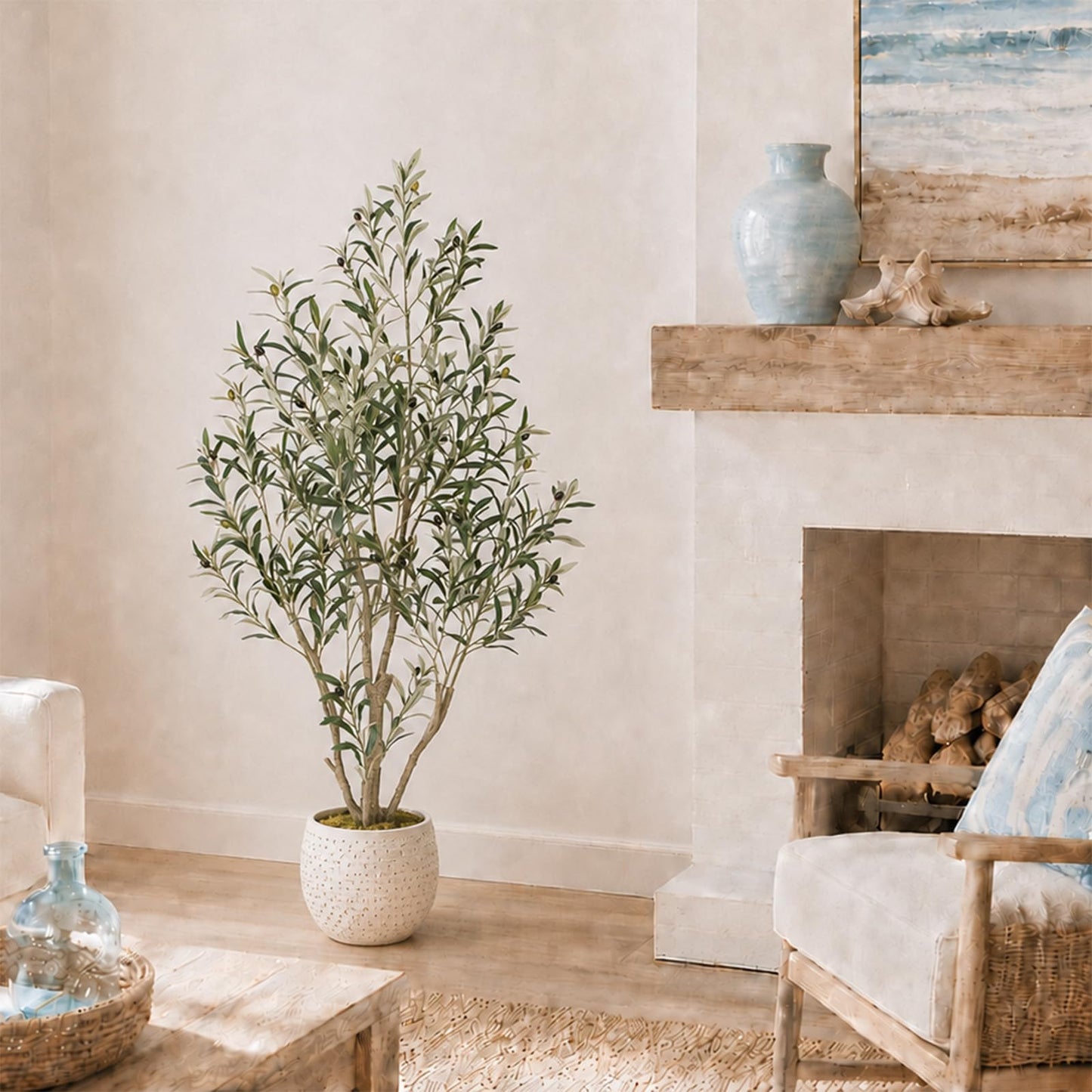 Nafresh 5ft Tall Faux Olive Tree，60in Realistic Potted Silk Artificial Olive Tree for Indoor Outdoor Living Room Bedroom Office Home Decor