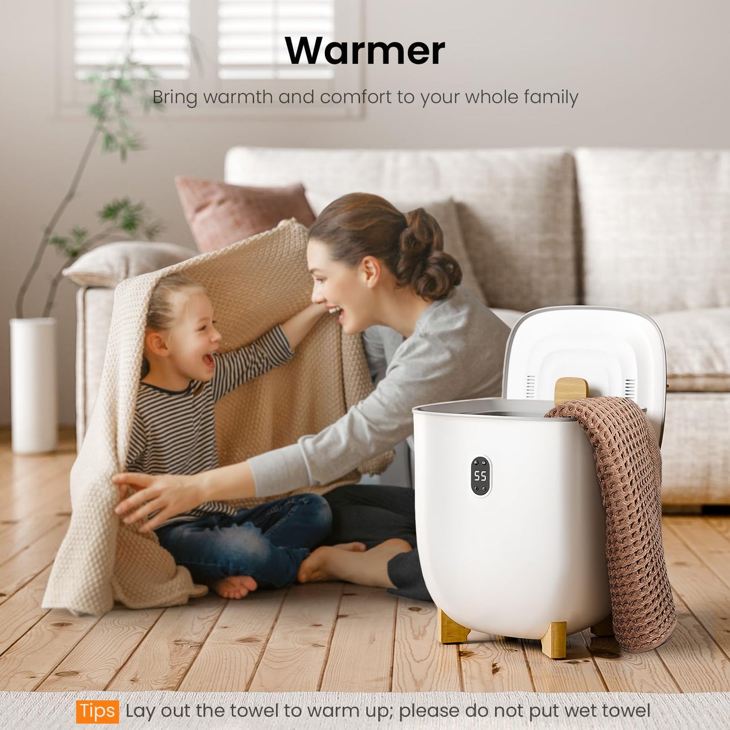 25L Towel Warmer,Large Towel Warmers for Bathroom,Hot Towel Warmers Bucket with 2 Heating Modes,Auto Shut-Off,LCD Screen,Fits 2 Blankets,Bathrobes,White