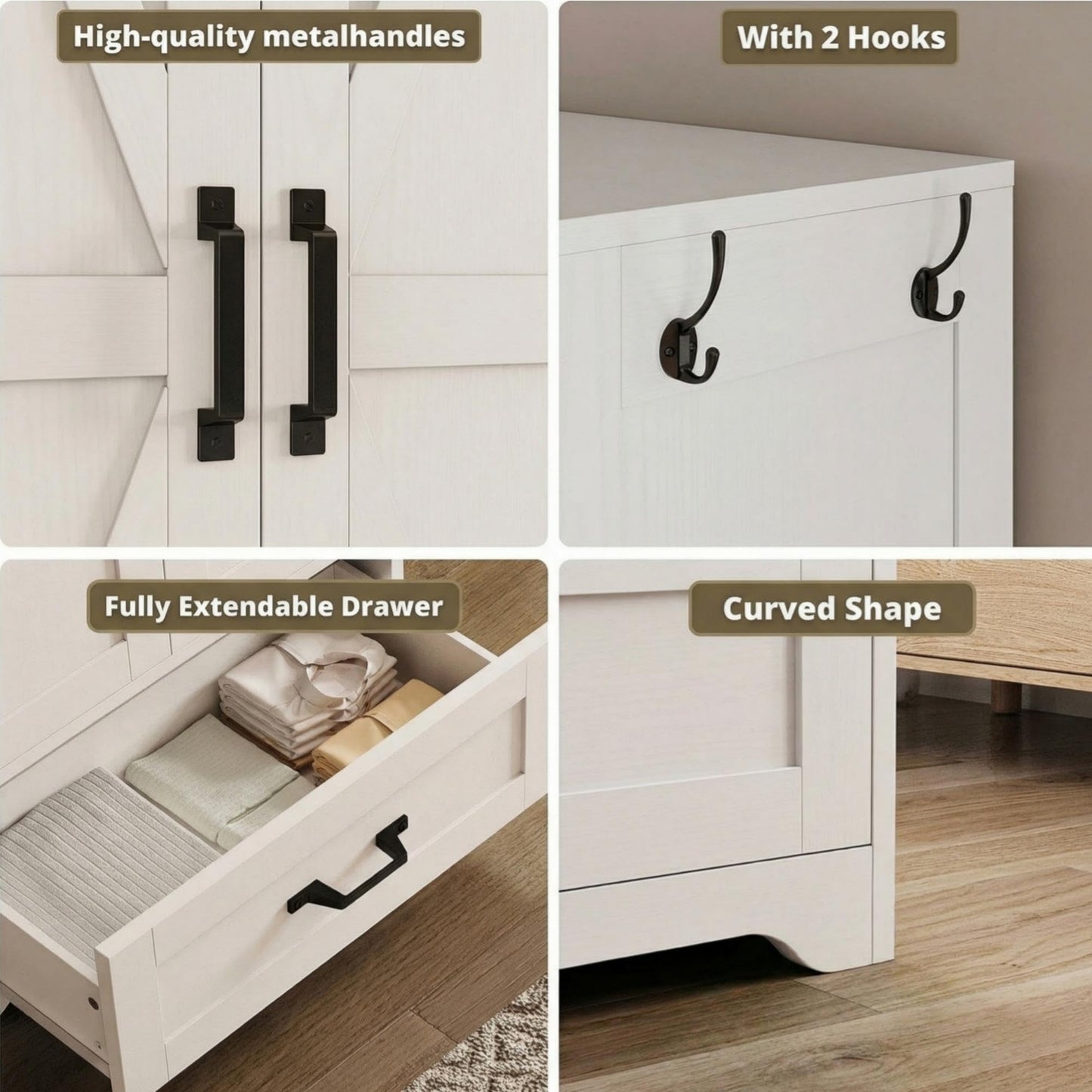 LIKIMIO 70" Tall Wardrobe Closet with Mirror, Side Shelves & Drawer, Freestanding Bedroom Armoire with Hanging Rod, X Barn Door Storage Cabinet for Bedroom, White