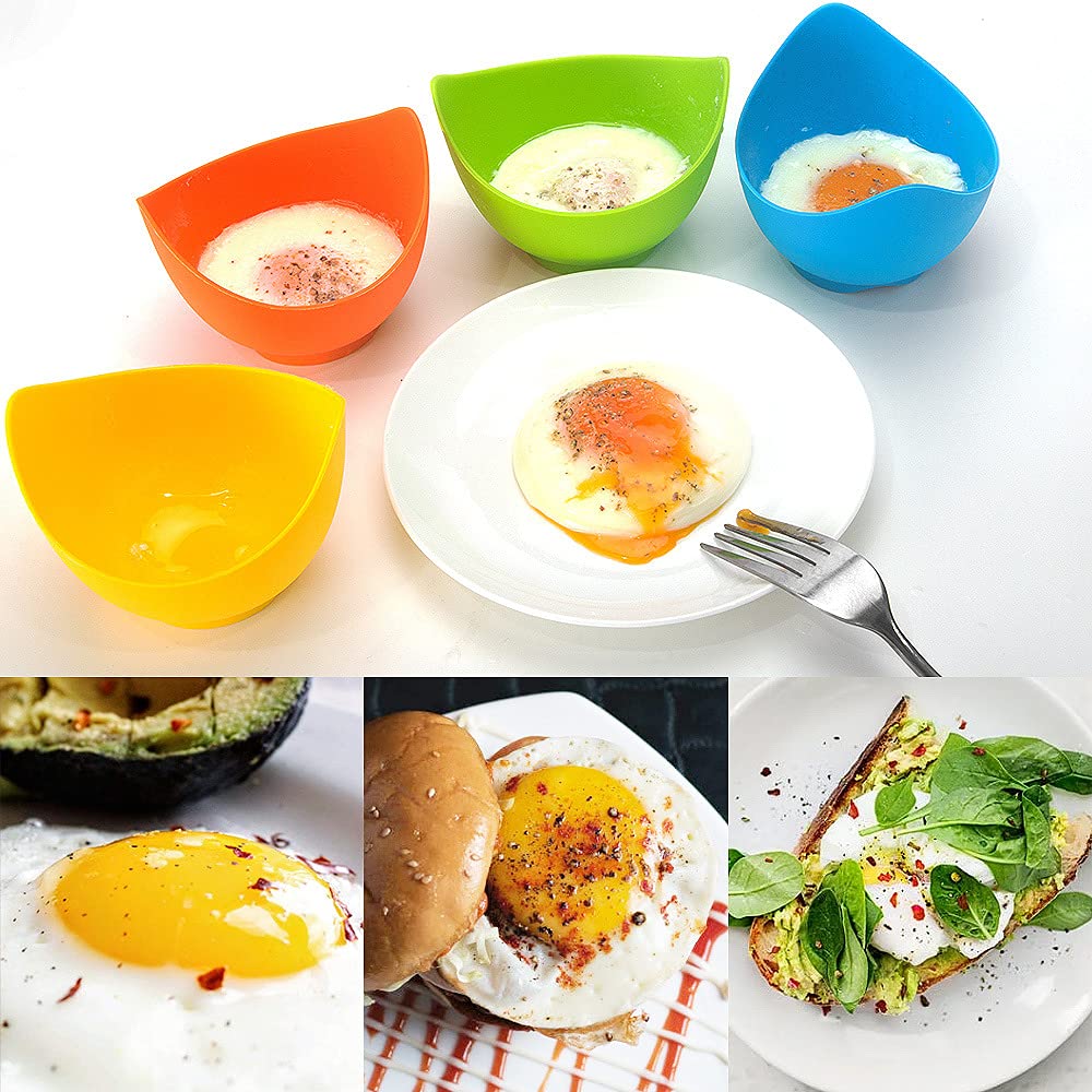 Silicone Egg Poacher Cups with Ring Standers, Egg Boiler Mold Cup for Microwave Air Fryer Stovetop Cooking, Non-Stick, BPA-free, Set of 4