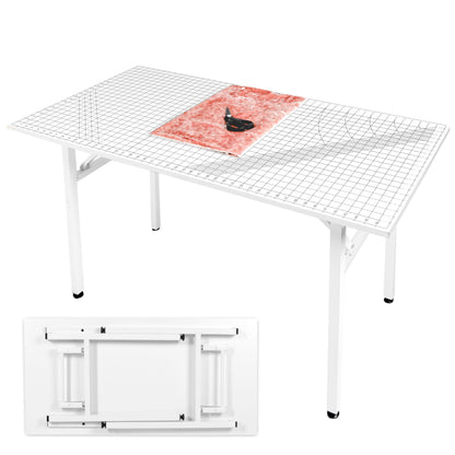 Crutello Fabric Cutting Table for Sewing Room - 48x24 inch Grid Top Folding Craft Table for Adults - Steel Folding Storage Legs for Sewing Machine, Hobby and Crafting Room - Patent Pending