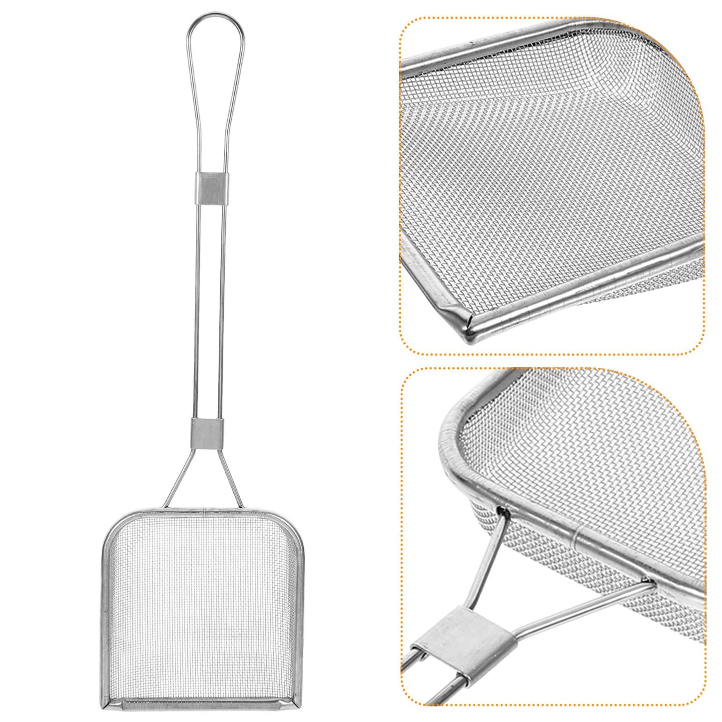 STOBAZA Fine Mesh Skimmer Spoon for Hot Pot and Frying Stainless Steel Fat Skimmer with Long Handle and Hanging Hole Food Strainer for French Fries Poached Eggs Vegetables and Meat 16.92 X 5.11 Inch
