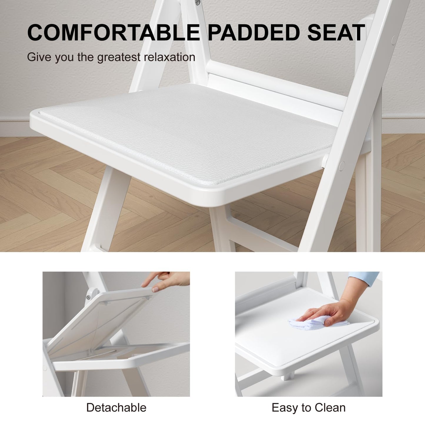 IWDOO 32 Pack Resin Folding Chairs with Cushion - White Folding Chairs, Lightweight Plastic Chairs, Comfortable Foldable Chairs for Wedding, Party, Home, Event, Indoor/Outdoor Use, 600lbs Capacity