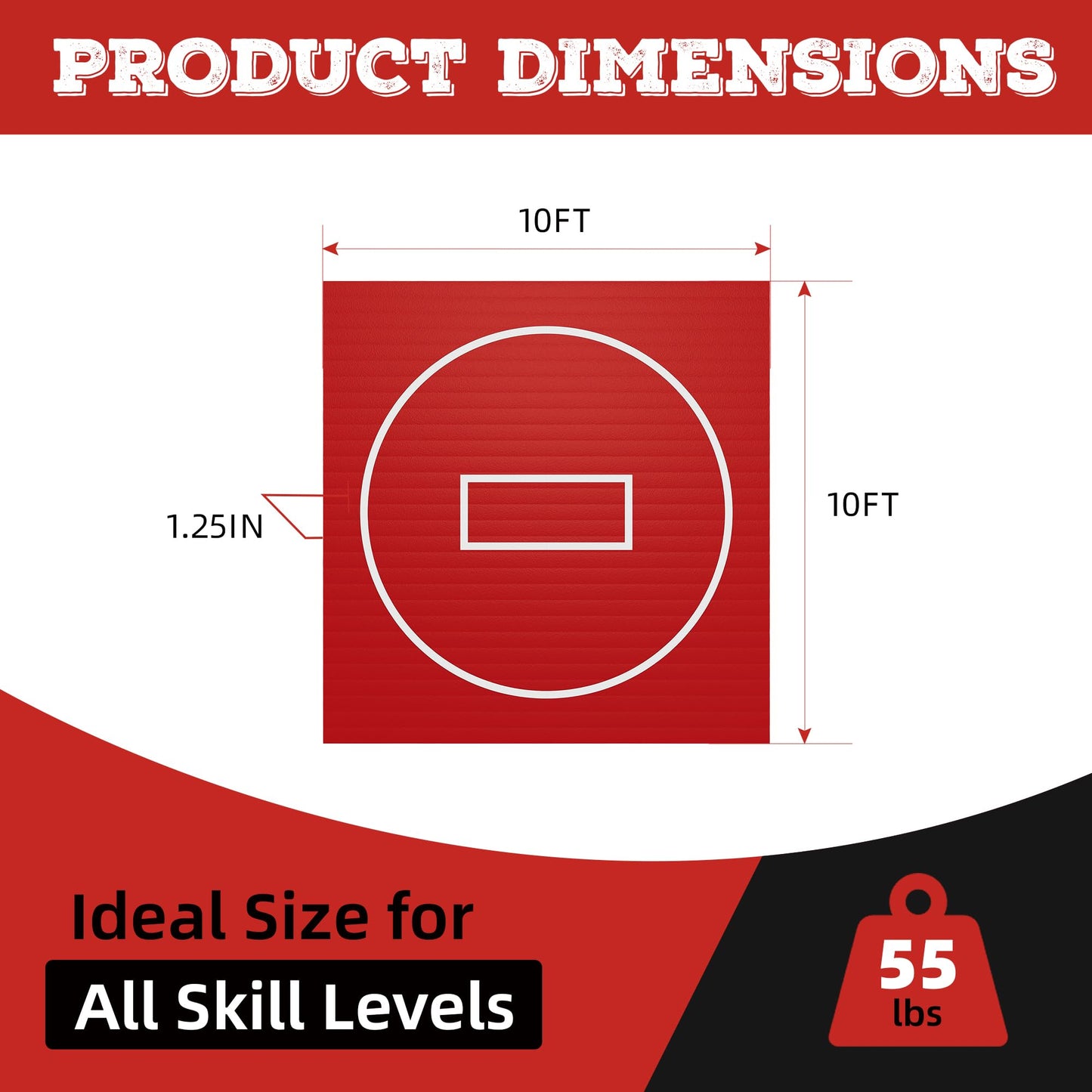 HFPFTS Wrestling Mat for Home, 10’x 10’x 1.25” Wrestling Mat, Safe Wrestling & Play Mat for Kids and Family, Jiu Jitsu, BJJ, MMA, Wrestling Mats, Martial Arts,Tumbling, Easy Clean, Gym Mat, Red