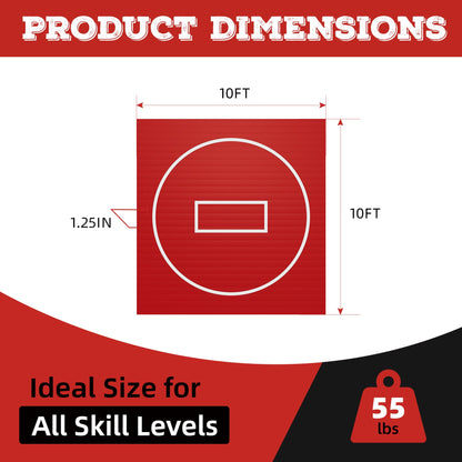 HFPFTS Wrestling Mat for Home, 10’x 10’x 1.25” Wrestling Mat, Safe Wrestling & Play Mat for Kids and Family, Jiu Jitsu, BJJ, MMA, Wrestling Mats, Martial Arts,Tumbling, Easy Clean, Gym Mat, Red