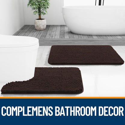 OLANLY Large Bath Rugs - Extra Soft Chenille, Quick Dry & Machine Washable | 40x24, Brown
