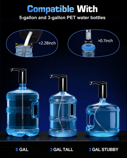 【Highest-Output】 Water Dispenser for 5 Gallon Jug, Electric USB C Water Pump Bottle Whisper-Quiet,Portable Automatic Drinking Jug Pump Rechargeable for Home Office RV Travel Camping(Black)