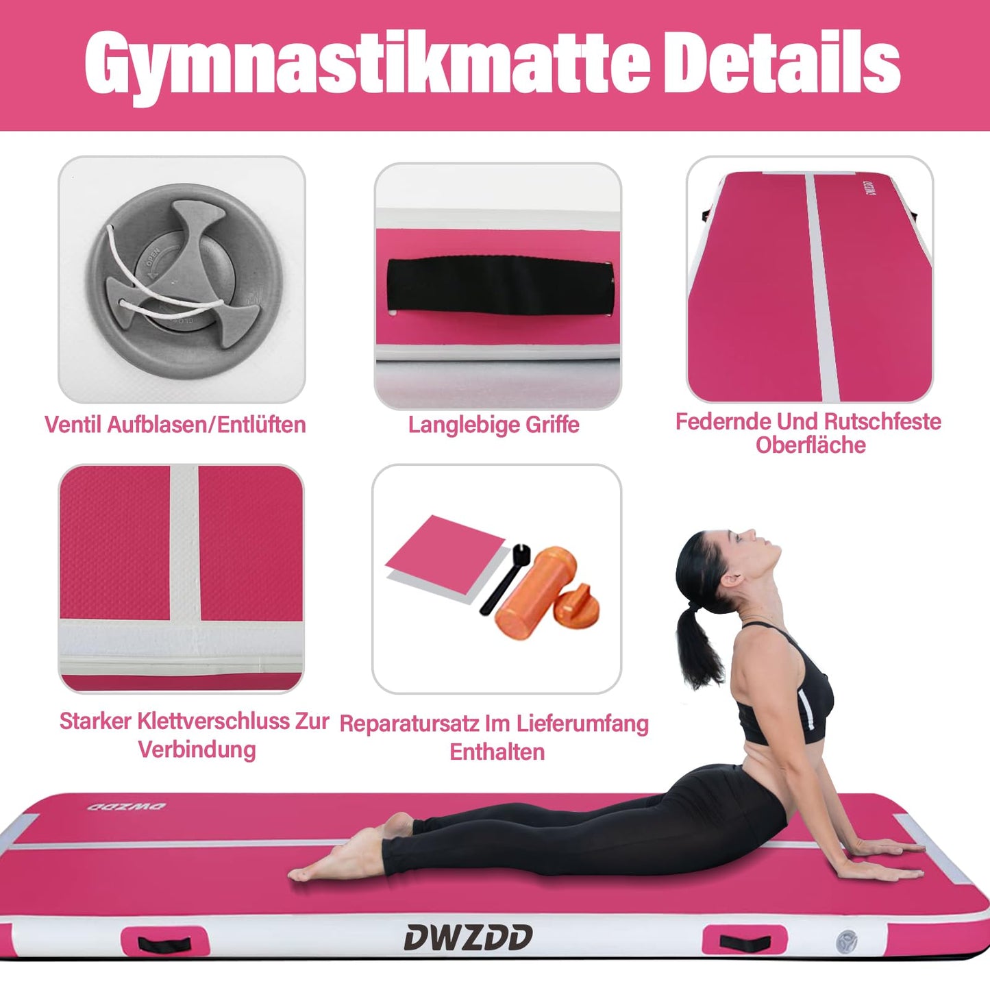 Dwzdd Gymnastics Air Mat 10ft/13ft/16ft/20ft Tumbling Mat Inflatable Gymnastics Tumble Track for Home/Gym/Training/Cheerleading/Water with Electric Pump