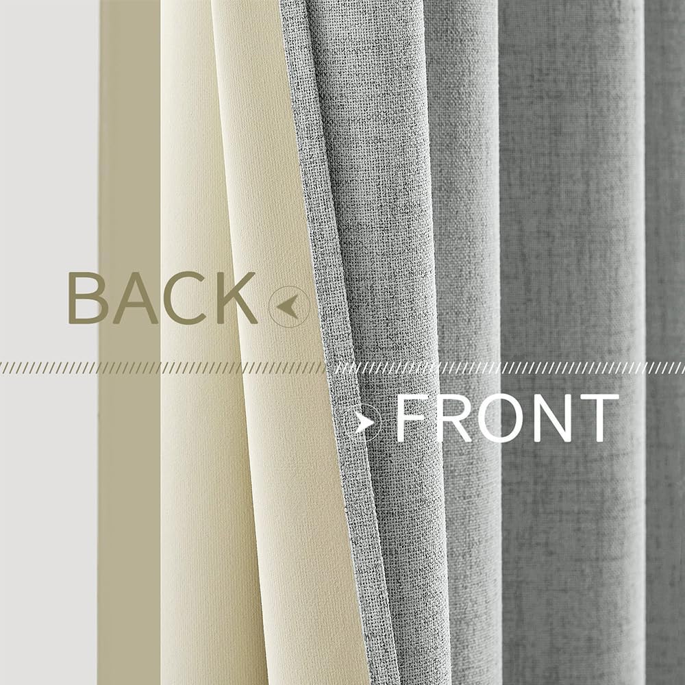 MIULEE Blackout Linen Curtains - Thermal Insulated Room Darkening Drapes | Glacier Gray, 52 x 45 Inch (2 Panels)
