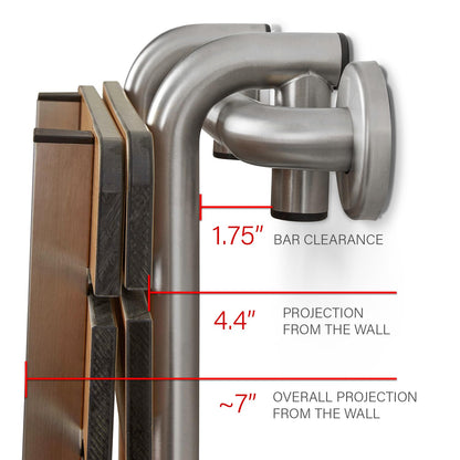 Seachrome Profile Folding Shower Seat with 18 inch Grab Bar, Removable Hanging Bench with Backrest & Legs, Teak Phenolic Seat, Stain Stainless Steel Grab Bar