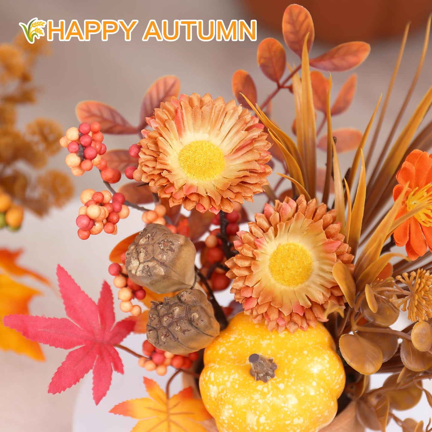 YINGQIWISH 2PCS Fall Decor, Artificial Maple Leaves Pumpkin Berry Table Decorations, for Home Autumn Harvest Halloween Thanksgiving Holiday Party Table Centerpieces Fireplace Decor.