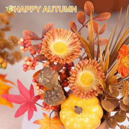 YINGQIWISH 2PCS Fall Decor, Artificial Maple Leaves Pumpkin Berry Table Decorations, for Home Autumn Harvest Halloween Thanksgiving Holiday Party Table Centerpieces Fireplace Decor.