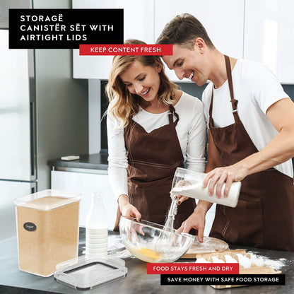Extra Large Flour and Sugar Storage Containers 6.5L/220 Fl. oz; Set of 2 Plastic Bulk Airtight Food Storage Rice Containers With Lids - Kitchen Pantry Organizer and Storage Canisters, Marker & Labels