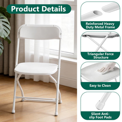 FurniEdge 16 Pack White Plastic Folding Chairs, Outdoor Portable Folding Chair with Steel Frame, 350lbs Capacity Stackable Foldable Chairs for Patio, Garden, Picnic, Kitchen, Events