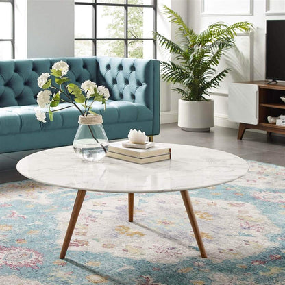 Modway Lippa 40" Mid-Century Modern Round Coffee Table with Tripod Base in Walnut White