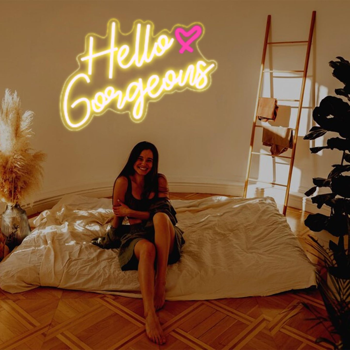 Hello Gorgeous Neon Sign Hello Beautiful Pink LED Neon Lights for Home Wedding Birthday Backdrop Bacelorette Party Wth Dimmable Switch(5V,16.5X10.6inches)