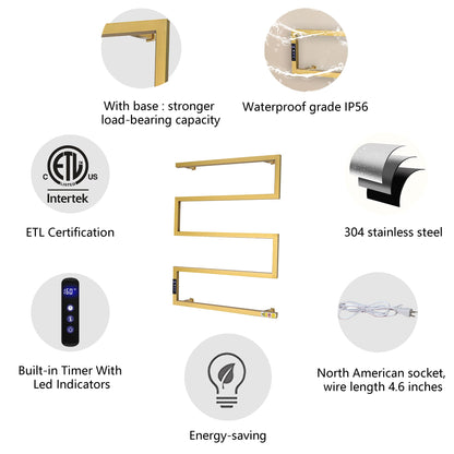 Towel Warmer Rack for Bathroom with Timer/Fahrenheit Temperature Control Wall Mounted Electric Heated 5 Bar Rail Plug-in or Hardwired Keep Bath Shower Towel Warming (Brushed Gold)