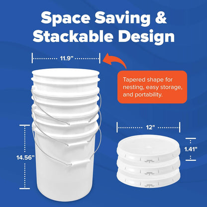 5 Gallon White Bucket & Lid - Durable 90 Mil All Purpose Pail, Food Grade, Made in The USA, 1 Pack