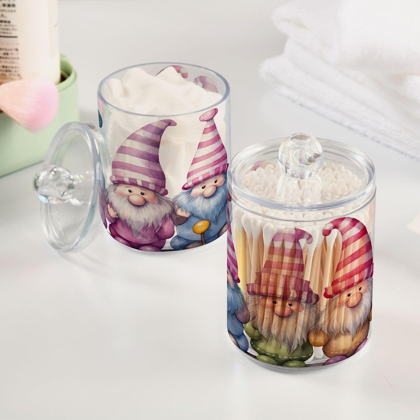 Gnomes Pink 2PC Airtight Transparent Plastic Storage Jar - Food Storage Container for Herbs, Tea, and More