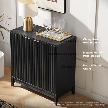 mopio Brooklyn Fluted Storage Cabinet, Modular Accent Buffet Sideboard with Adjustable Shelf, FSC Certified 50lb Load Modern Farmhouse Wood Credenza for Dining, Living Room, Entryway (Black, Single)