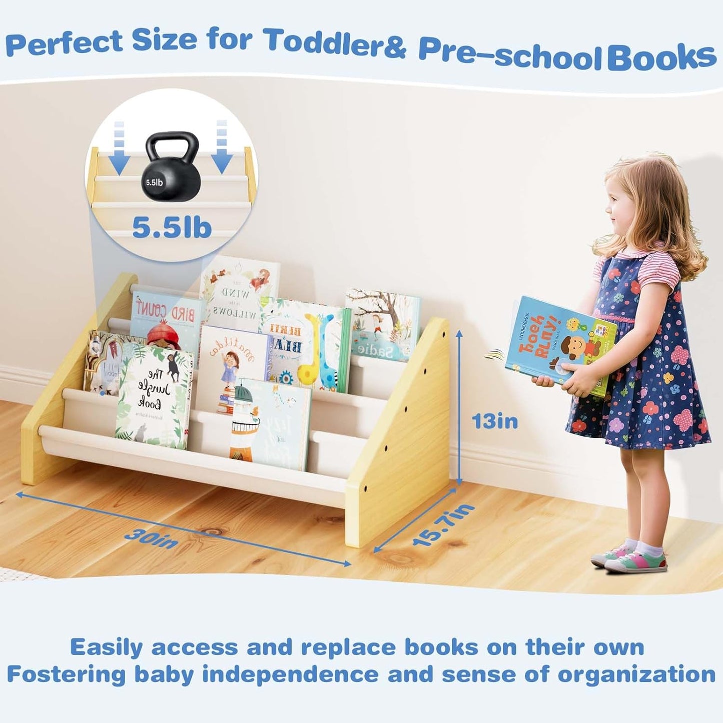 Dayacoco 4-Tier Kids Bookshelf,Montessori Style Book Shelf for Kids Rooms,Extra-Large Children's Bookshelf,Easy