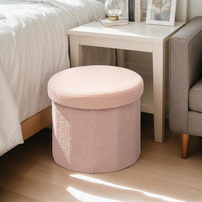 15-Inch Compact Round Ottoman with Hidden Storage - Pink