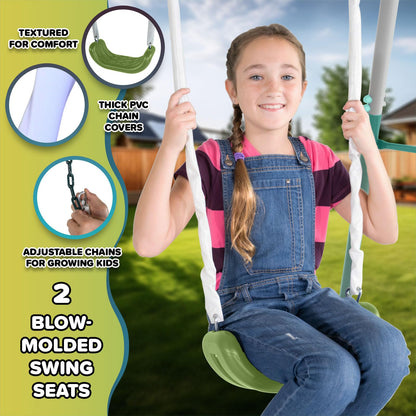 Sportspower Arcadia Light Zone Metal Swing Set for Kids, Outdoor Playset with LED Light-Up 5ft Slide, Slide Tunnel, Swings & Trapeze, 6ft Heavy-Duty Steel Frame, 600lbs Capacity