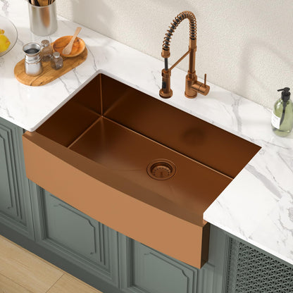 Lordear 33 inch Farmhouse Kitchen Sink Apron Front 16 Gauge Stainless Steel Copper Tone Bronze Deep Single Bowl Kitchen Farm Sink