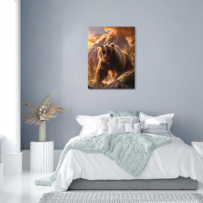 Forest Bear Decor Wall Art, Canvas Print Framed Artwork for Bathroom, Bedroom, Living Room - 12x16