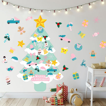 JarThenaAMCS Felt Christmas Tree with Ornaments Boho Green & Pink Xmas Tree DIY Crafts Set for Classroom Home Wall Door Hanging Decorations