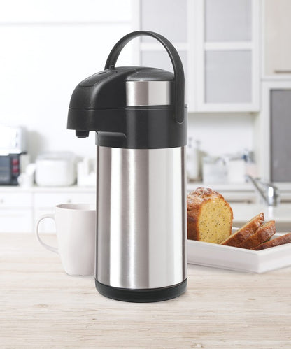 OGGI Airking 102oz Stainless Steel Thermal Coffee Carafe- Vacuum Container w/Lever Action Pump, Insulated Coffee Carafe, Thermos Carafe, Hot Beverage Dispenser, Catering Supplies, 3 Liters