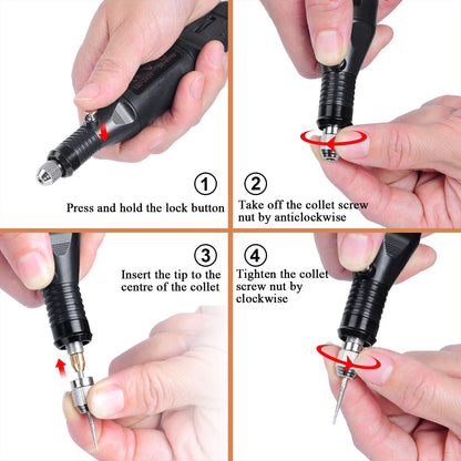 Uolor 108 Pcs Engraving Tool Kit, Multi-Functional Electric Corded Micro Engraver Etching Pen DIY Rotary Tool for Jewelry Glass Wood Metal Plastic with Scriber, 82 Accessories and 24 Stencils - Black