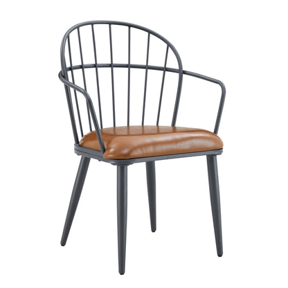 Christopher Knight Home Drats Dining Chairs Set of 2, Accent Dining Chair, Faux Leather Upholstered Kitchen Chair, Bucket Backrest Metal Frame Armchair, Industrial Dining Chair for Dining Room, Brown
