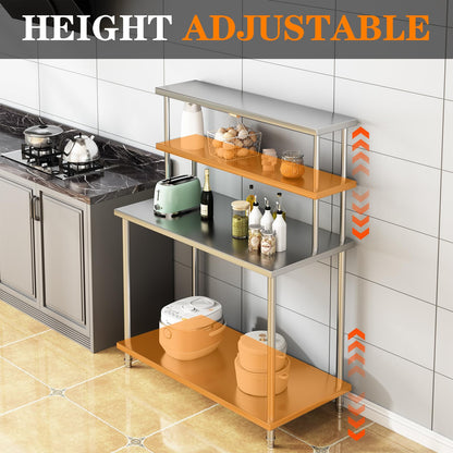 48"x24" Stainless Steel Work Table with 2-Tier Adjustable Overshelves, Commercial Prep Table for Kitchen, Restaurant, Garage, Laundry, Utility Room