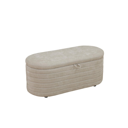 UOCFYK Storage Ottoman Bench 44 Inch Sackcloth Fabric Upholstered Storage Bench for Bedroom End of Bed Large Oval Storage Ottoman for Living Room Entryway, Aesthetic (Light Tan)
