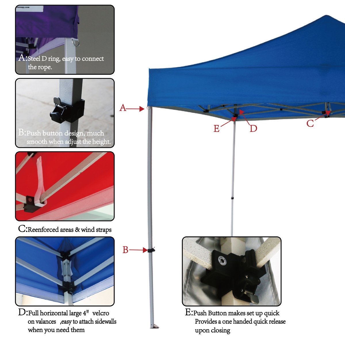 UNIQUECANOPY 10'x10' Pop Up Canopy Tent Commercial Instant Shelter, with 4 Removable Zippered Side Walls and Heavy Duty Roller Bag, 4 Sand Bags Lake Blue