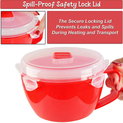 Home-X Set of 2 Microwave Bowls with Lid - Ramen Bowl Microwavable with Steam Release Vents and Easy Locking Clips - BPA-Free, Dishwasher Safe 32oz Soup Mugs with Handle Microwave Safe