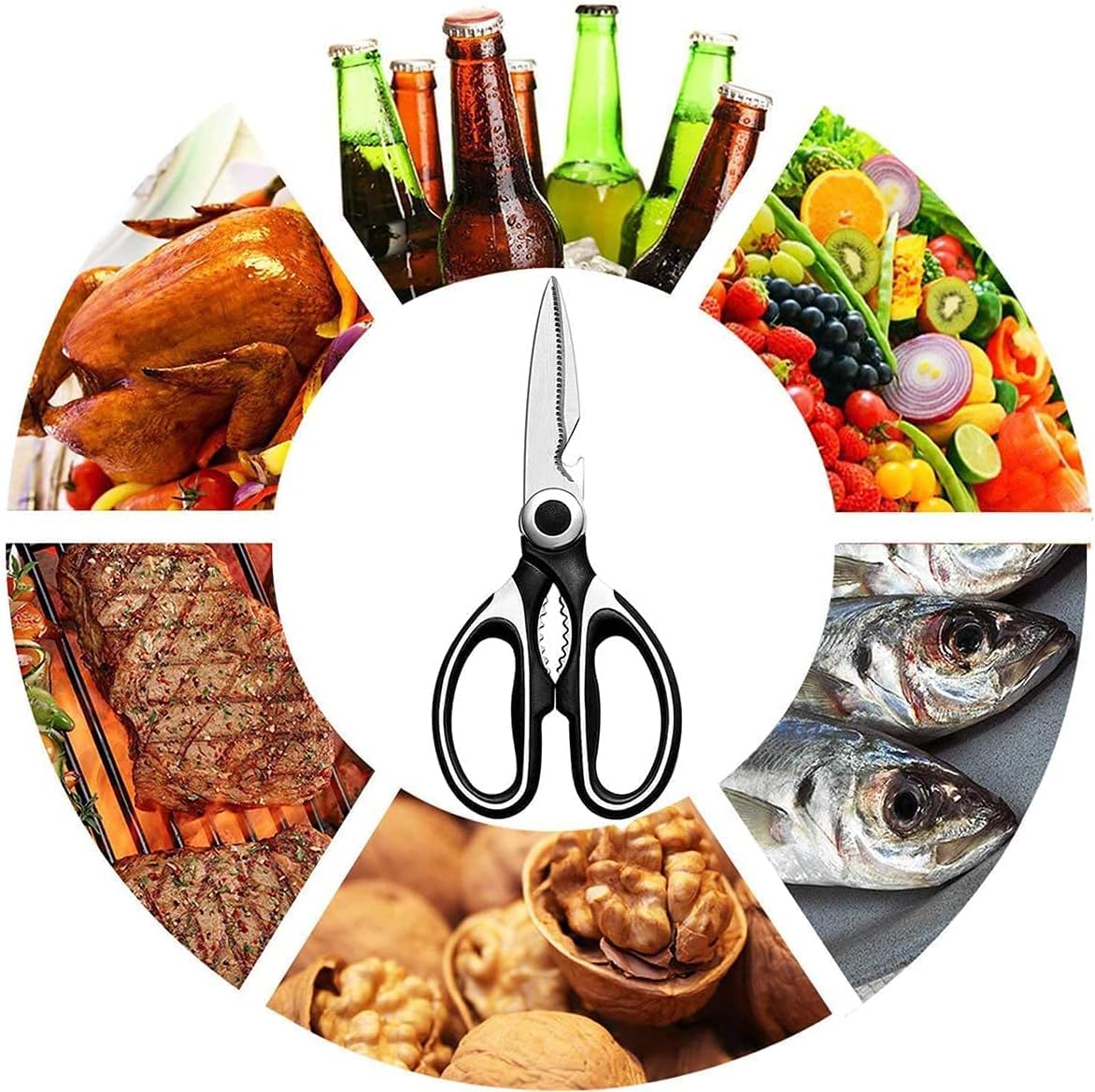 FYSHFLYER Kitchen Shears Multi Purpose Strong Stainless Steel Kitchen Utility Scissors with Cover Poulry,Fish, Meat