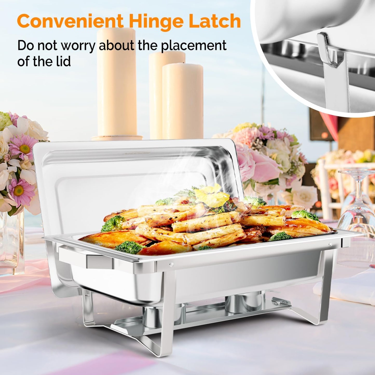 Bonnlo Chafing Dishes for Buffet, 8 Pack 9 QT Stainless Steel Chafing Dish Set, Food Warmers for Parties, Safe Rolled Edges, Dual Hooks, Stackable for Catering, Weddings